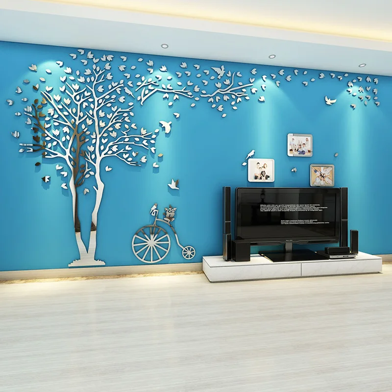 

Creative 3D Crystal Acrylic Wall Sticker Living room TV background wall stickers mirror sliver gold Wall decoration custom made