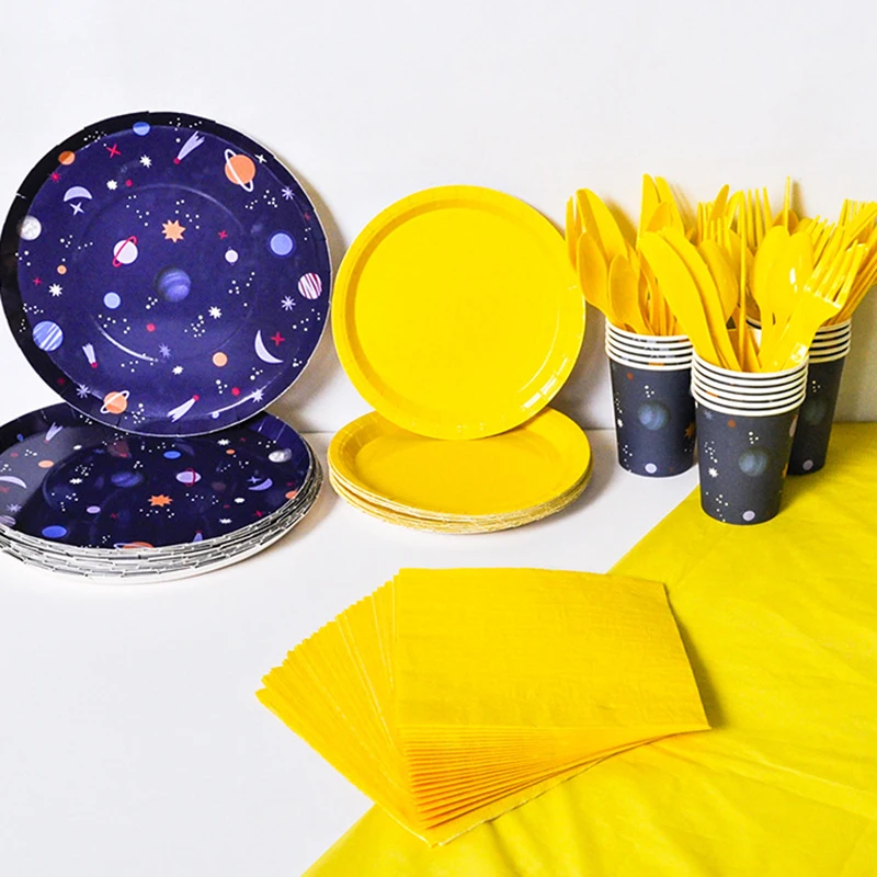 

Одноразовая посуда с днем рождения, декорация межзвездного пространства, Детская бумажная тарелка, чашка для детского душа, вечерние прина...