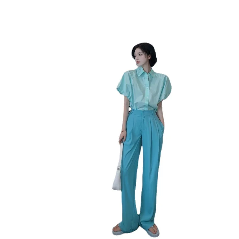

2021 summer new loose and comfortable green short-sleeved shirt French thin design top women