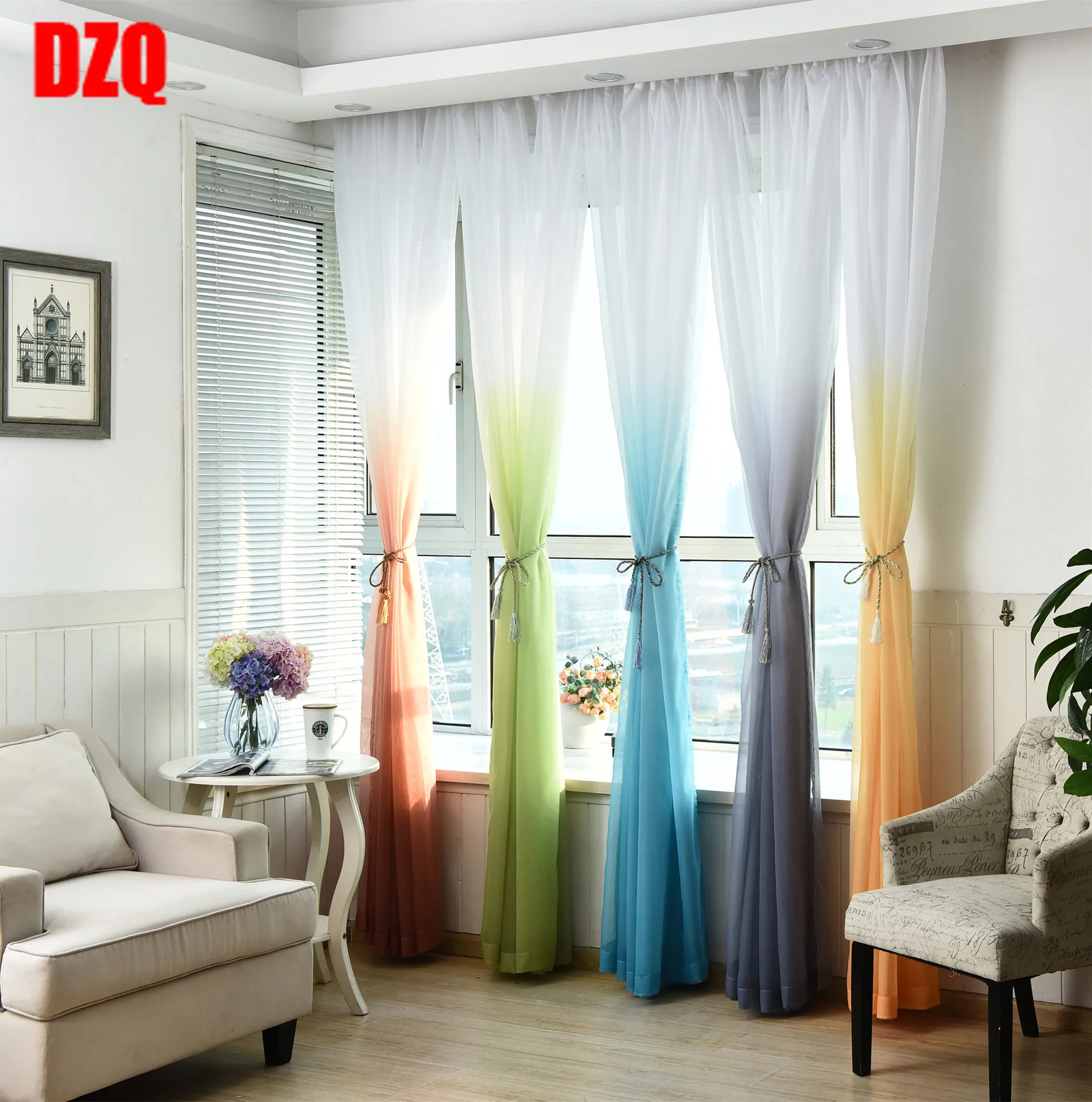 

Curtain Tulle for Living Room Bedroom Window High-grade Yarn Gradient Thickening Window Screen Gradient Foreign Trade