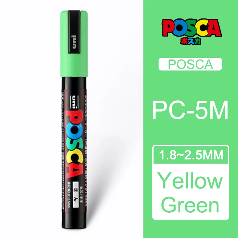 1 шт., японские PC-5M маркеры для рисования Uni Posca, средний наконечник, 1,8 мм-2,5 мм, 17 цветов, для школы, офиса, художественного маркера - Цвет: Yellow Green