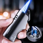 Металлическая Тройная струйная Зажигалка Jobon с резаком для сигар ветрозащитные гаджеты с синим пламенем для мужчин подарок без газа