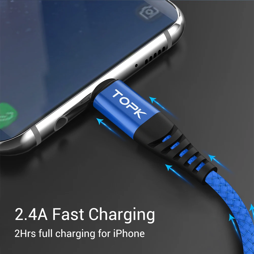 TOPK AN42 USB кабель для iPhone 11 Pro Max Xs 8 7 6 Plus 5 5s iPad Быстрая зарядка мобильного телефона 1 м