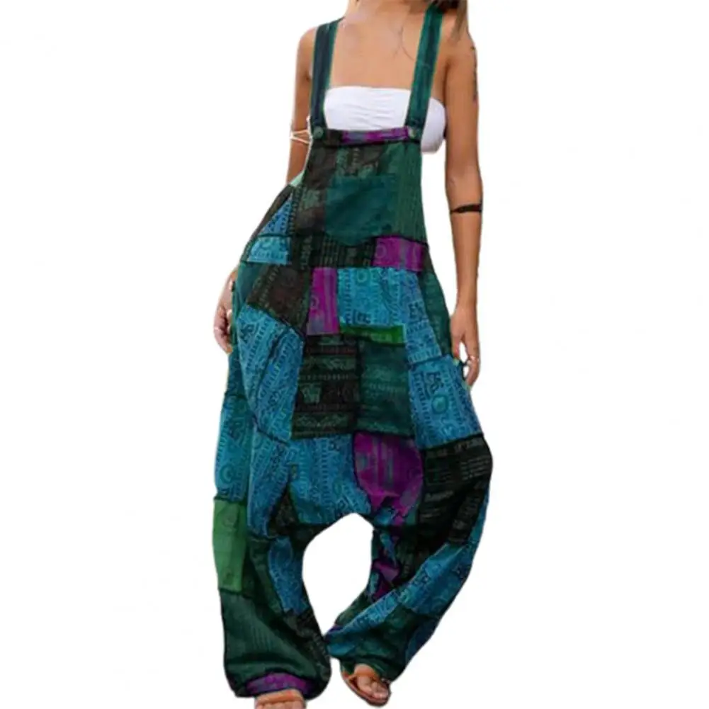 

Jumpsuit Printed Wide Leg Dungarees Fashion Women Sleeveless Baggy Overalls for Spring