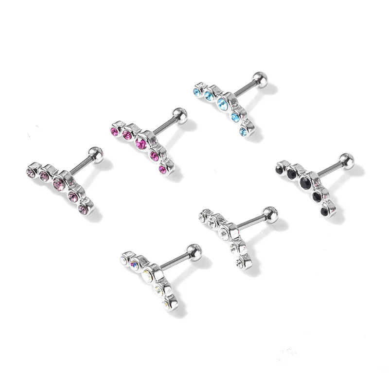 

1 pair Stainless Steel Cartilage Pierced Stud Earrings Colorful CZ Earrings Studs for Women