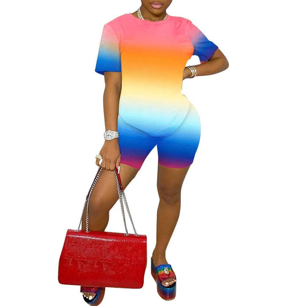 

Women's Gradient Printed Short-Sleeved Casual Sports Suit