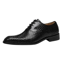 square head black brown weave genuine leather mens shoe handmade oxford lacing flats