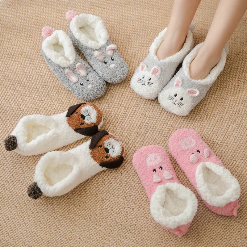 

JIAYAN Coral Velvet Floor Women's Socks Warm Indoor 3D Cartoon Socks Non-slip Thicken Plus Velvet 2020 Autumn Winter Stockings