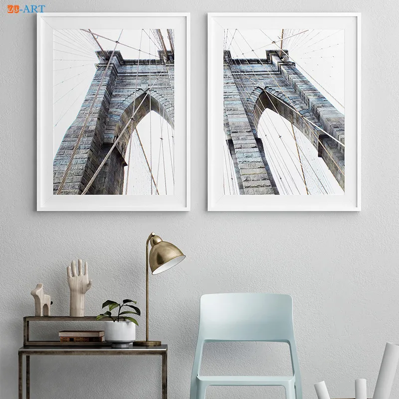 Нью-Йорк принт Бруклинский плакат с изображением моста Черный и белый Wall Art