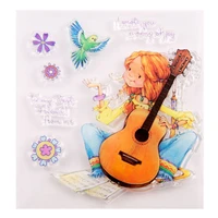 1pc guitar girl transparent clear silicone stamp seal diy scrapbook rubber stamping coloring embossing diary decoration reusable