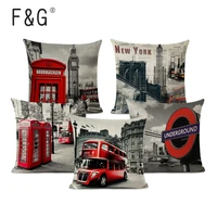stylish cushion covers bus world famous city decorative pillows for sofa cute office 18 cotton linen home london throw pillow