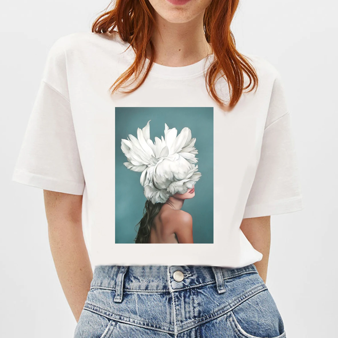 

BLINGPWA T Shirt Women 100% Cotton Aesthetic T-shirt Sexy Flower Printing Tops & Tees Fashion Casual Women's Large Size Tshirt