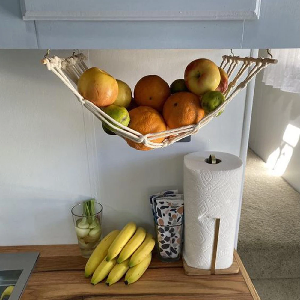 

Macrame Fruit Hammock Under Cabinet Storage Fruits Net Boho Vegetable Basket Hanging Holder Home Organization Dropshipping