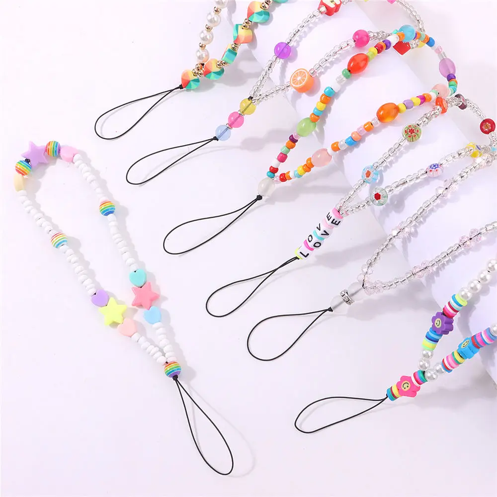 

Boho Geometric Colorful Smile Beads Phone Wrist Chain For Women Girls Phone Strap Lanyard Strap Cord Bracelet Y2k Jewelry New