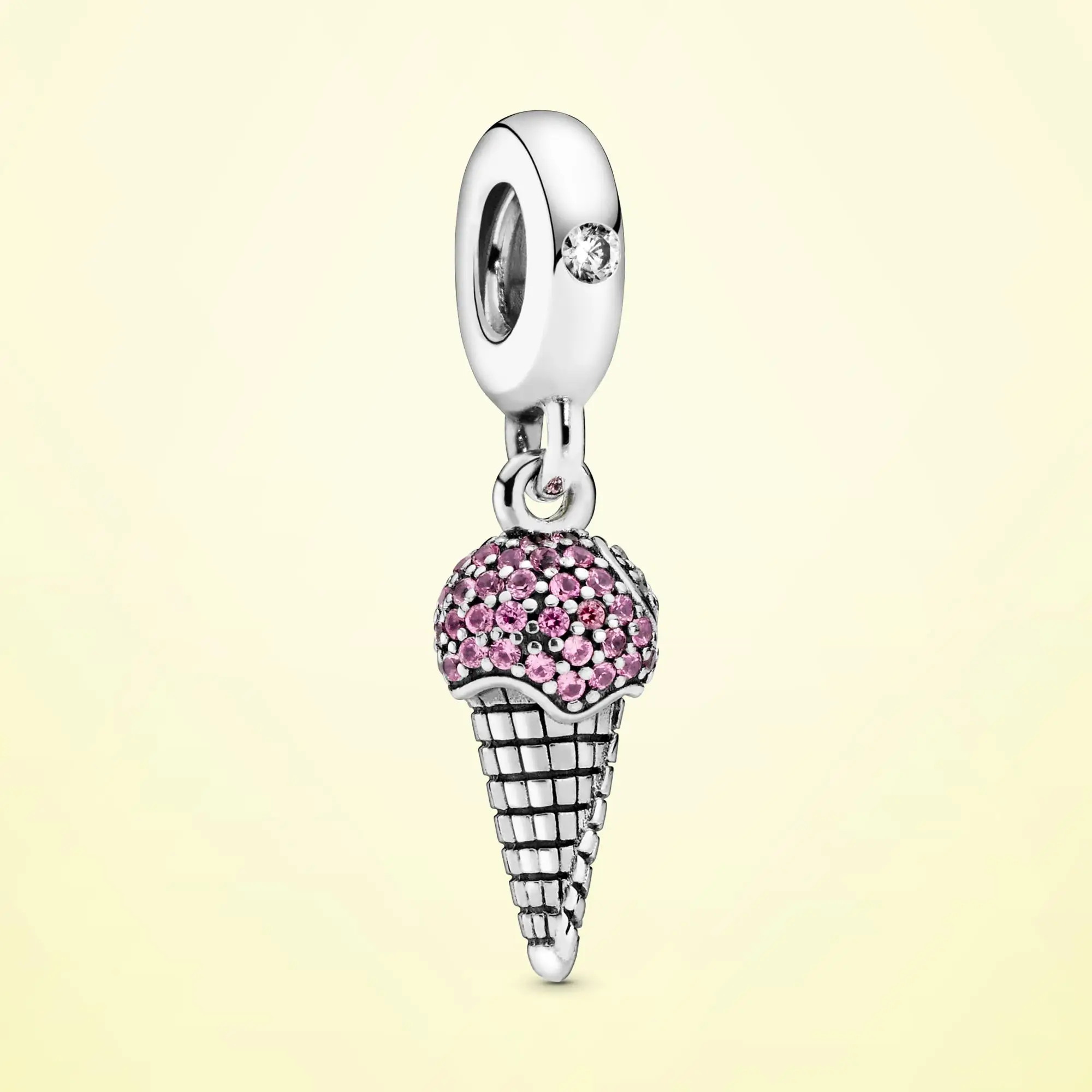 

925 Sterling Silver Pave Ice Cream Cone Dangle Charm Beads Fit Original Pandora Bracelet Necklace S925 Jewelry Gift PTC069