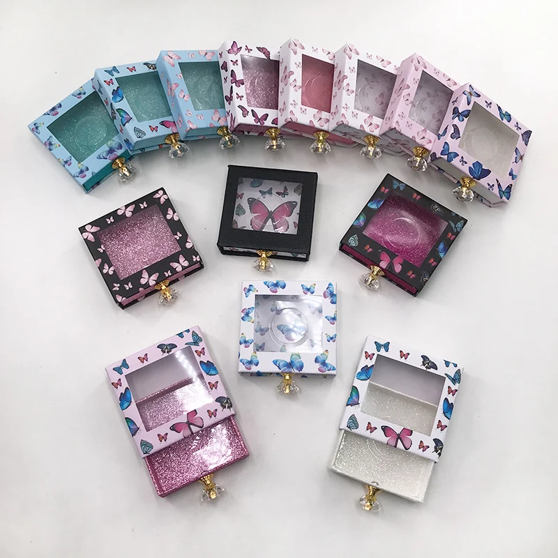 

Mink Lashes Case Lashbox Packaging Box Square Pull Box Perfume Bottle Design Case With Diamond Handle Empty Lash Box
