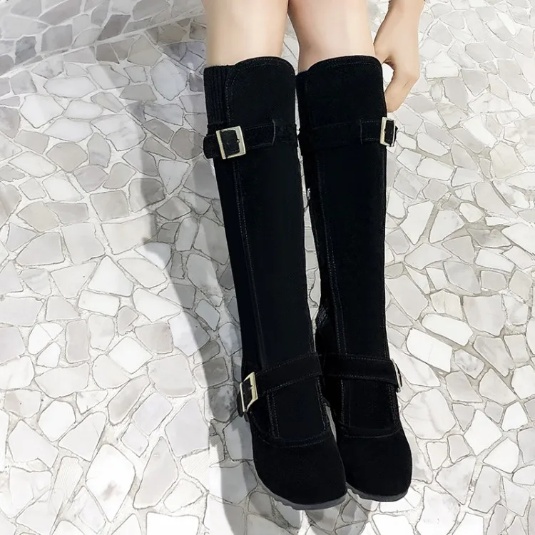Женские зимние ботинки на молнии с ремешком и пряжкой|Сапоги до колена| |