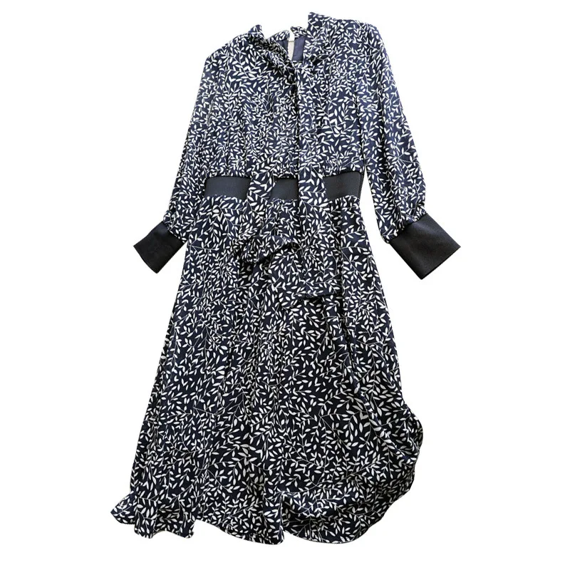 

light ripe wind of new fund of 2021 spring women long sleeve thin kind of broken beautiful female waist splicing dress