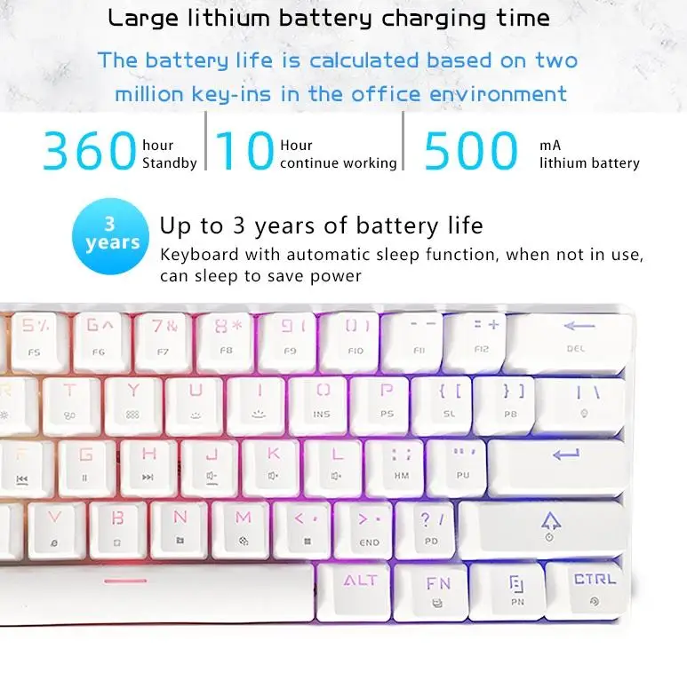 

GK61 Mechanical Gaming Keyboard 61 Keys Multi Color RGB Illuminated Backlit Wireless Keyboard