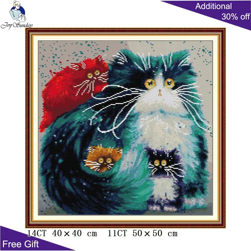 

Joy Sunday красочная кошка DA484 14CT 11CT подсчитанные и отпечатанные красные синие желтые фиолетовые кошки домашний декор вышивка наборы для вышивк...