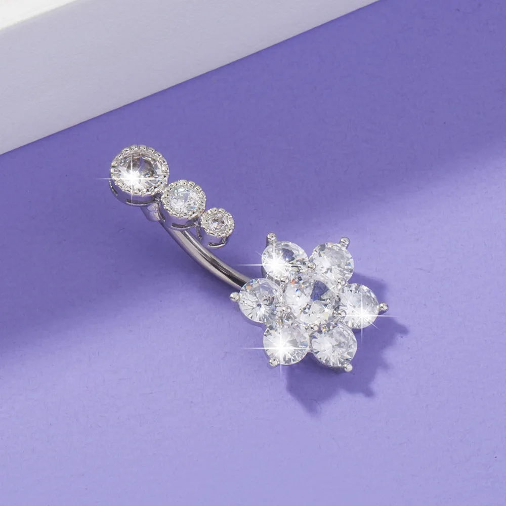 

Hot Selling 925 Silver Sun Flower Pendant Zircon Belly Button Nail Belly Button Ring Girl Sexy Body Piercing Glitter Jewelry