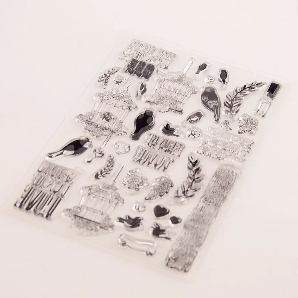 Клеточка с листьями и птицами прозрачный штамп в форме сердца силиконовые