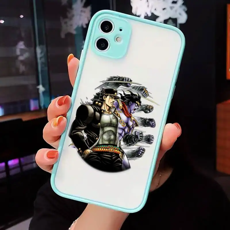 

JoJo Bizarre Adventure jotaro kujo Phone Case For iPhone 12 11 Mini Pro XR XS Max 7 8 Plus X Matte transparent blue Back Cover