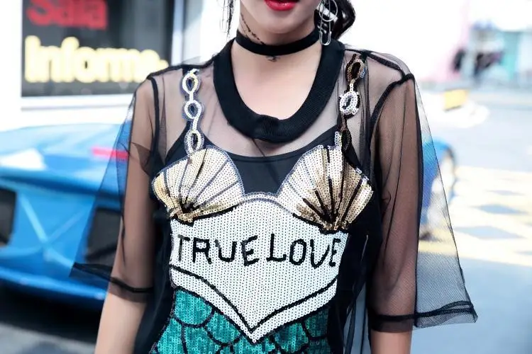 #0931 летние сексуальные сетчатые платья футболки с блестками Женская Мини