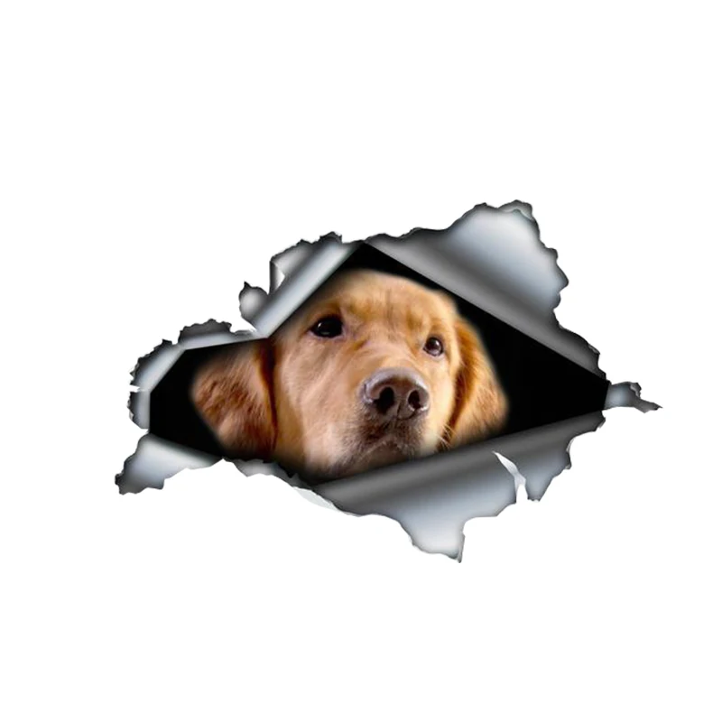 

Dawasaru Interesting Car Sticker Golden Retriever 3D Car Window Accessories Decal Laser Waterproof PVC 13cm*9cm