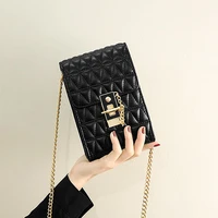 japanese mobile phone bag fashion black white triangle women handbag metal lock chain messenger bag simple female shoulder bag