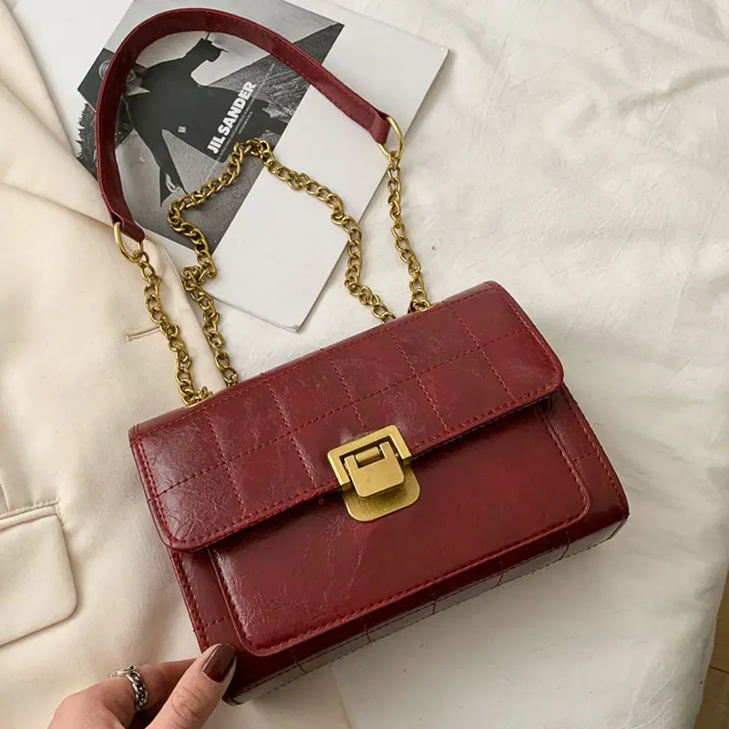 

Winter Fashion Handbag For Women Soft Leather Shoulder Bag Chain Strap Female Crossbody Bag Simple High Quality Square Bag
