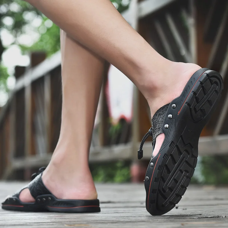 Сандалии мужские на плоской подошве повседневные пляжные модные шлепанцы