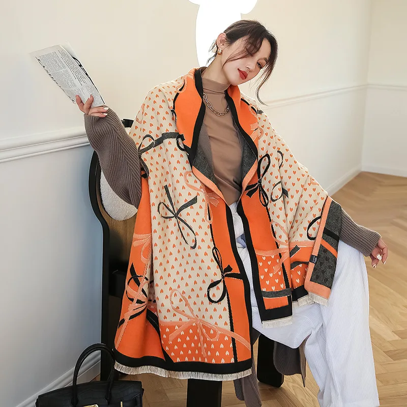 

2021 New Design Print Winter Scarf Women Pashmina Cashmere Shawls and Wraps Thick Warm Blanket Scarves for Female