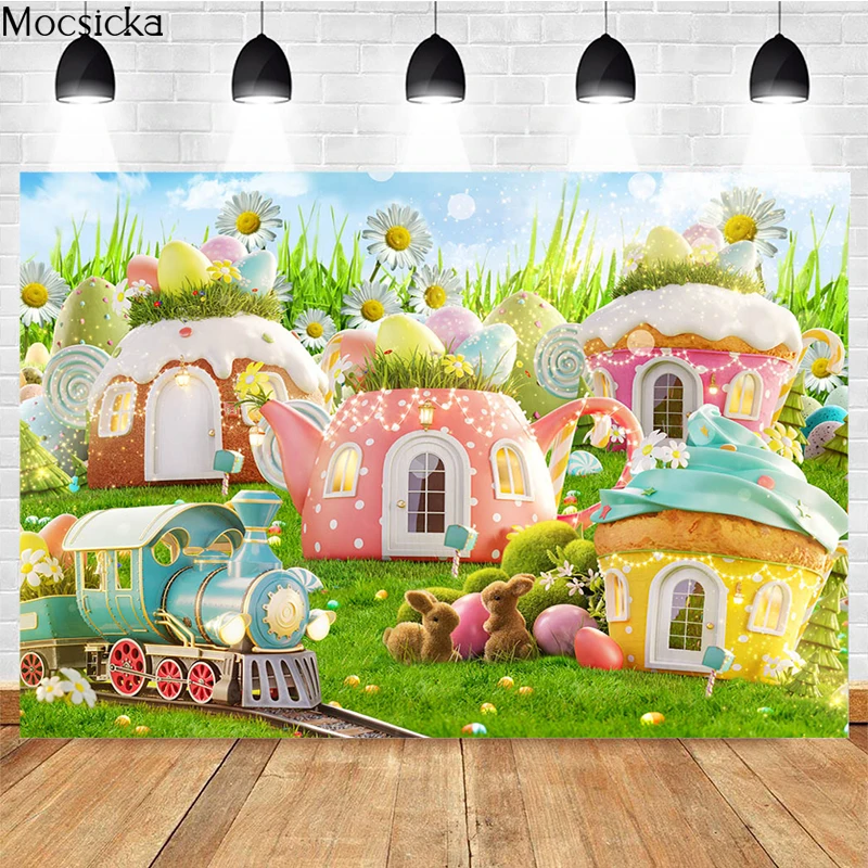 

Mocsicka Spring Easter Photography Background Sunshine Cottage Lawn Flowers Studio Props Child Portrait Photo Backdrop Banner