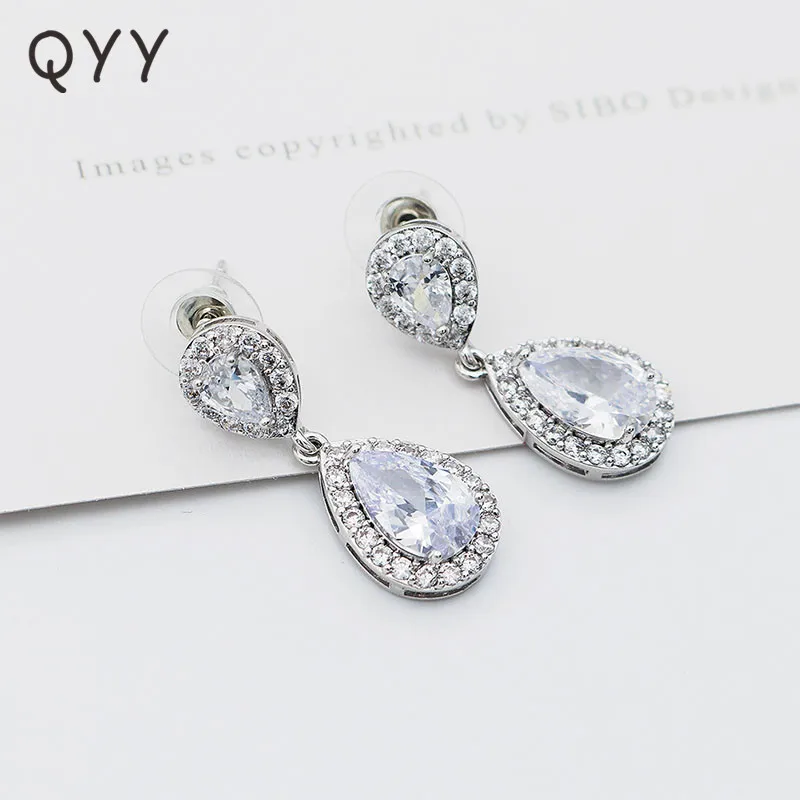 Женские свадебные серьги капельки QYY модные с фианитом класса ААА ювелирные