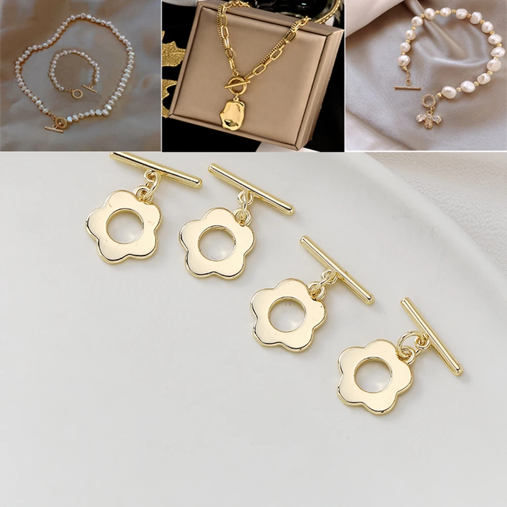 

Copper 14K Gold Plating Flowers Fastener Bracelet Toggle Clasp Buckle Connector For Jewelry Making OT Clasps Diy Accessories