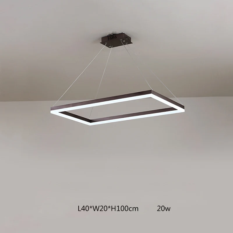 40x20cm Прямоугольный современный светодиодный подвесной светильник для гостиной, спальни, столовой, черный/белый/коричневый алюминиевый домашний декоративный акриловый подвесной светильник - Цвет корпуса: 40x20cm