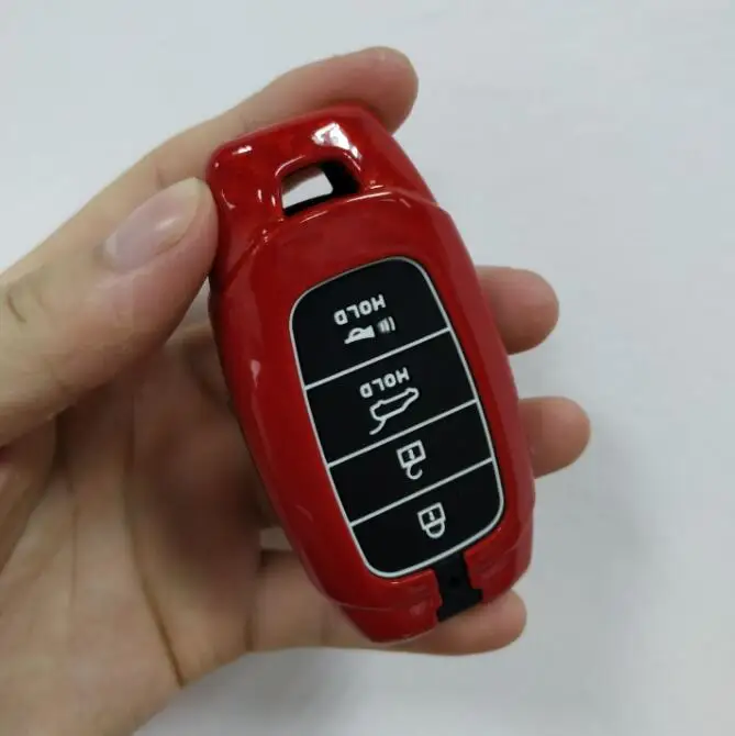 4Button carbon red Чехол для ключей автомобиля из углеродного волокна для hyundai i30 Ix35 KONA Encino Solaris Azera Grandeur Ig Accent Santa Fe Palisade - Название цвета: 4Button carbon red