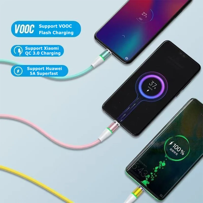 

1m Magnetic Cable Micro USB 360 Silicone Type C 5A Supercharge Fast Charging Magnet Charger Wire Cord for iPhone12 Android Phone