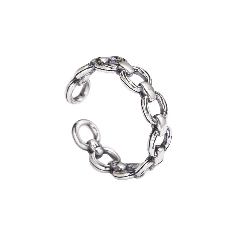 

S925 Perfect Silver Pig Nose Rings Contracted Love Chain Buckle Retro Index Finger Ring For Girls
