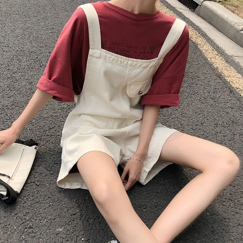 

Rompers Women Solid Pocket Button Loose Summer Denim Chic Vintage Harajuku Retro BF Korean Style Casual Students Sleeveless Ins