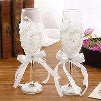 1 pair of bridal and groom champagne flutes elegant flower imitation pearl decor drinking glasses pearl red wine goblet set