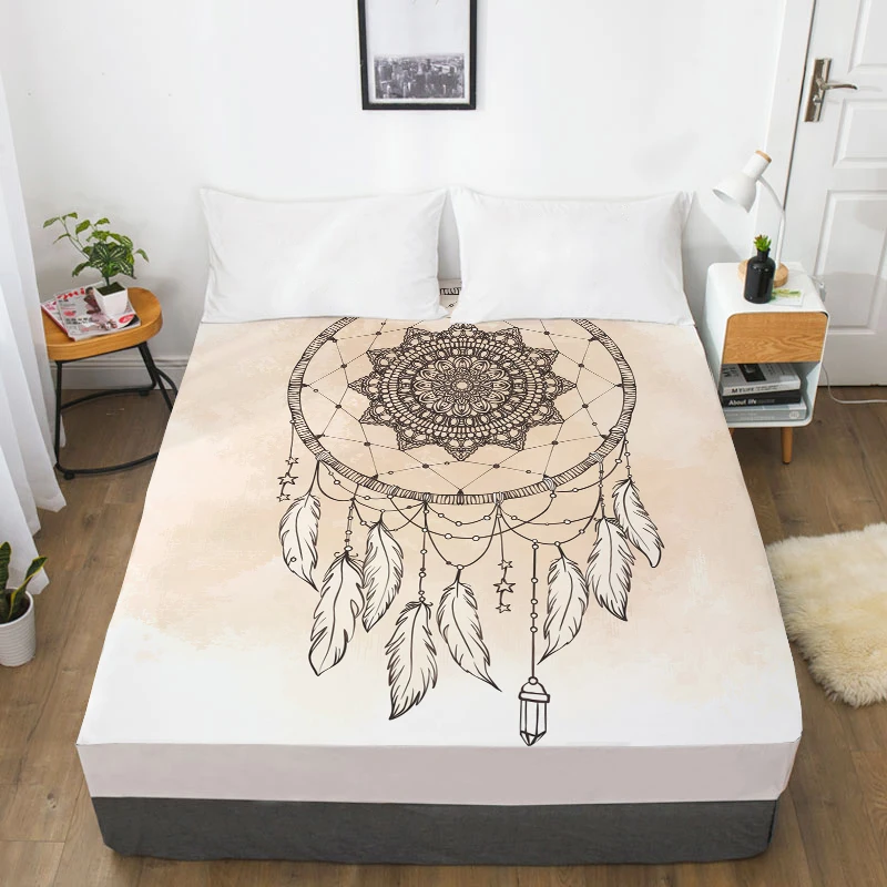 Dreamcatcher-01 3D простыня, простыня с эластичной Твин/Полный/queen/King/Custom, наматрасник 150*200/160x200, постельные принадлежности Ловец снов фиолетовый - Цвет: Dreamcatcher-01