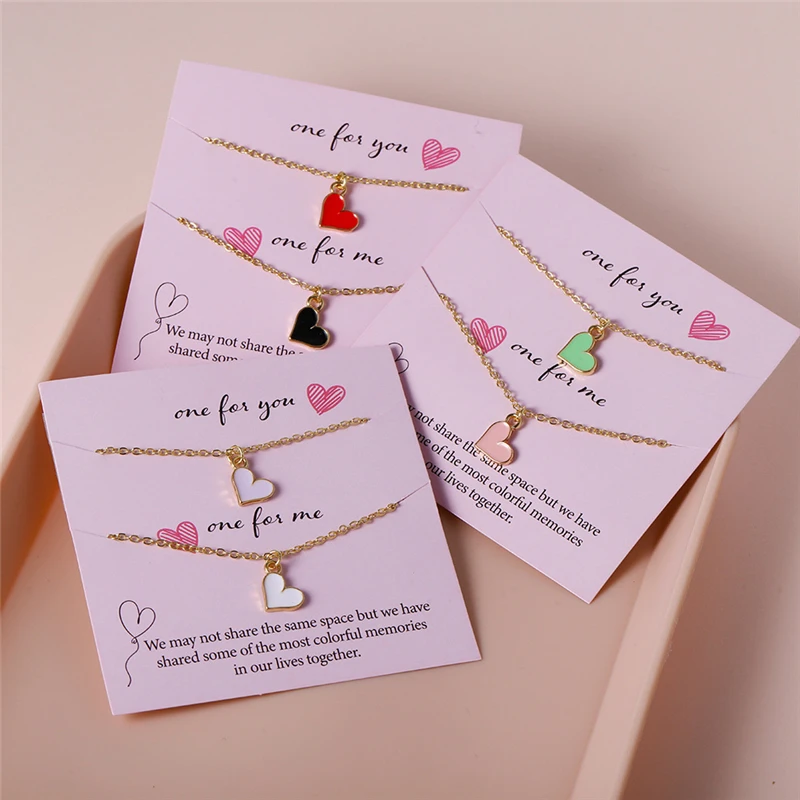 

Korean Style Simple Heart Necklace Trendy Colorful Oil Drip Love Heart Pendant Neck Chain Necklaces Fashion Jewelry For Womens