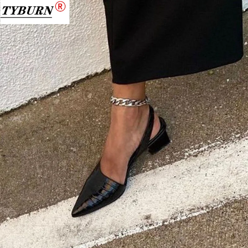 

TYBURN Ladies Pointed High Heels Thick Heel Slingback Sandals Summer New Retro Ladies Ladies Ladies Sandals Slippers Shoes