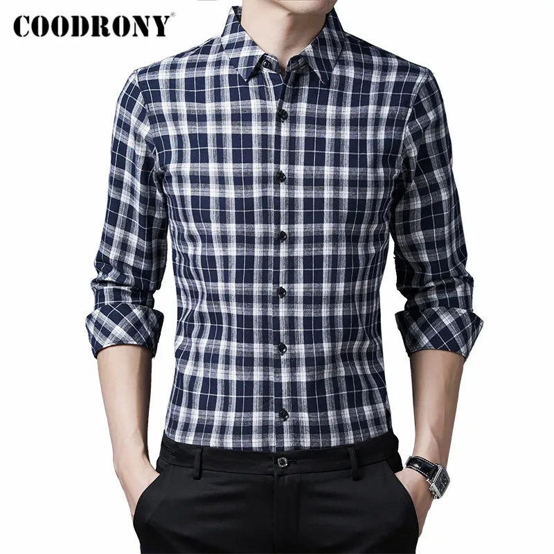 

COODRONY Brand Spring Autumn New Arrival High Quality Business Casual Long Sleeve Slim Fit Shirt Men Striped Plaid Clothes C6156