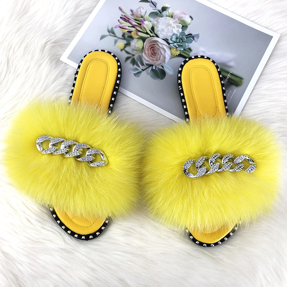 Summer Slippers Women Fluffy Slippers With Fur For Home Soft Slides Lady Rubber Slippers 2021 Luxury Summer Sandals Women Flats