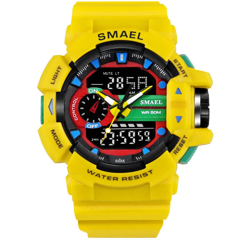 Спортивные часы SMAEL мужские черные золотые водонепроницаемые 50 м цифровые для