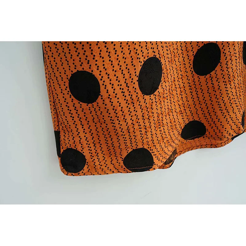 Женское оранжевое платье в горошек с высокой талией Повседневное миди длинным