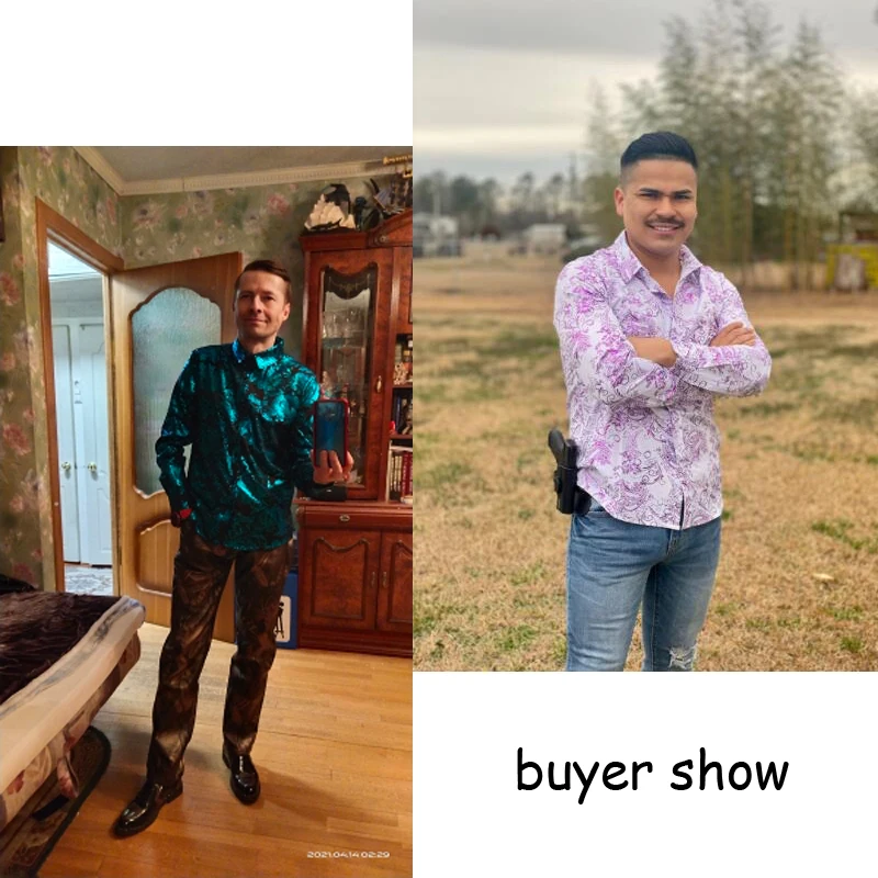 Mens Luxury Paisley Floral Gold Shiny Print Shirts Camisas Stylish Slim Long Sleeve Dress Shirt for Party Prom Show Men Clothing